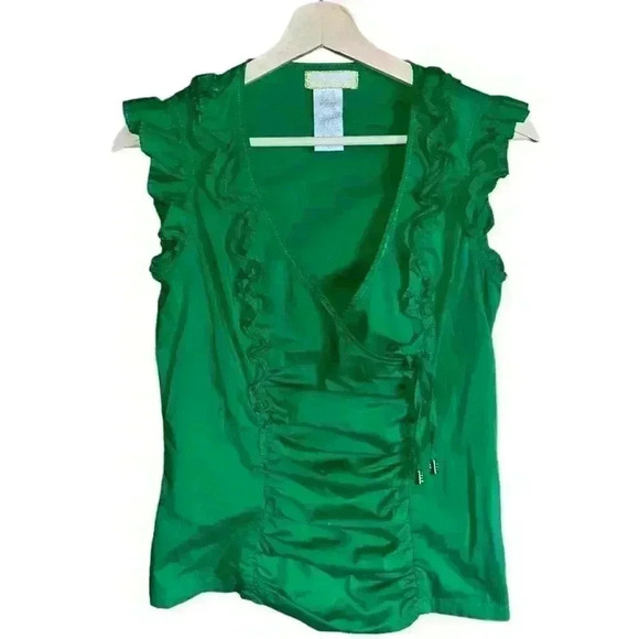 VINTAGE Y2K BABY PHAT GREEN RUFFLED SLEEVELESS BLOUSE - Picture 1 of 9